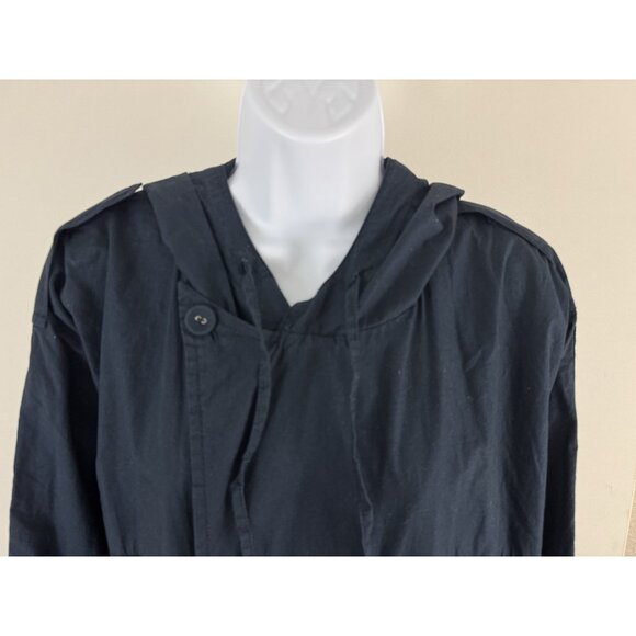 WHYRED Navy Cotton Hooded 3/4 Length Trench Coat Zip Close Sz 50 Women's XL - Picture 2 of 10
